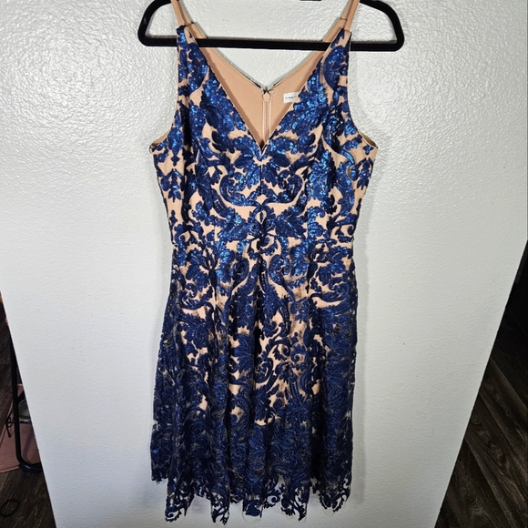 Dress The Population Blair Dress Navy Nude Size L - Picture 3 of 14